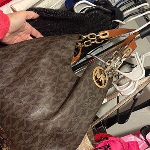 Michael Kors Fulton Brown Shoulder Bag with Gold Accents